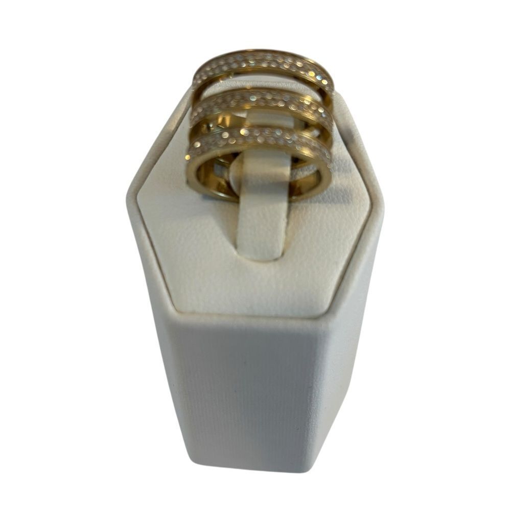 Michael Kors Gold Tone Tri-Stack Fashion Ring w/ Clear Pave Crystals.